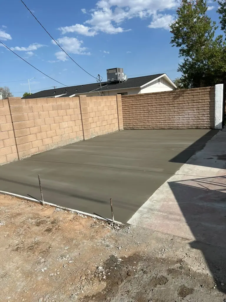 Newly poured residential concrete patio