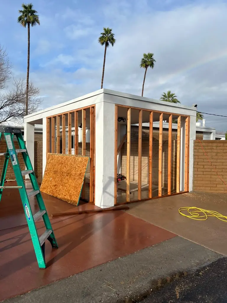 Residential wood framing for an outdoor addition